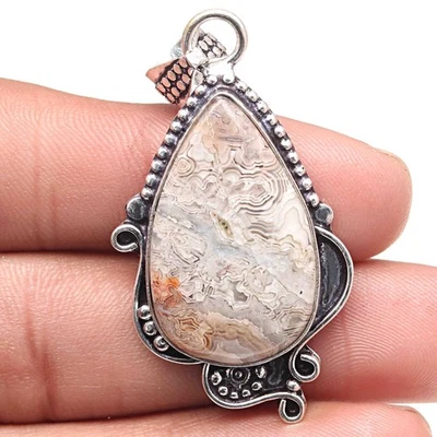 Ciondolo Pizzo Pazzo Agata Gemma Artigianato San Valentino Gioielli Argento 2" - Immagine 1 di 4