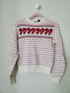 Vintage TOI 80s Bow Intarsia Dolly Jumper Sweater Korea S XS - Picture 1 of 6