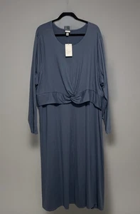 Vestido para mujer A New Day 4X azul manga larga torcido frente midi nuevo con etiquetas - Imagen 1 de 7