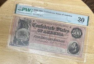 1864 $500 CONFEDERATE STATES OF AMERICA NOTE T-64 S/N 3300 PP C VERY FINE VF 30 - Picture 1 of 3