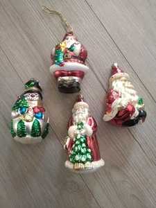 Vintage 4 mundgeblasene Glas Weihnachtsmann Schneemann Weihnachtsschmuck - Bild 1 von 3