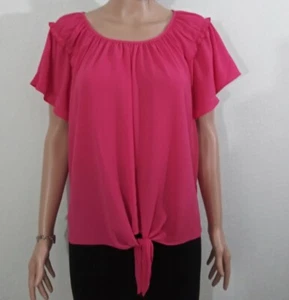 Spense Size XL Blouse Pink Flare Sleeve Scoop-Neck (Gathers) Tie Front/Waist Top - Picture 1 of 12