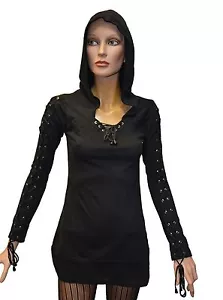 Damen Gothic Girl-Kapuzenpullover Longsleeve Hoodie Kapuzen Pullover Schwarz - Bild 1 von 1