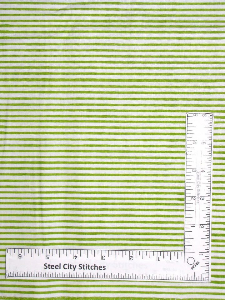 Loralie Lazy Stripe Fabric 9" X 44" Piece Green White Cotton Loralie Designs - Image 1 of 1