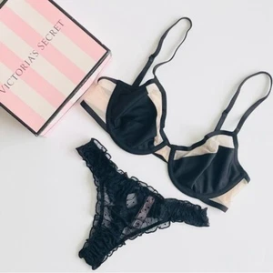 32D PEQUEÑO Victoria’s Secret Negro Sin Forro Demi Sujetador Conjunto Tanga Bragas - Imagen 1 de 6