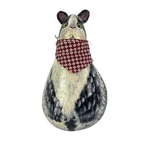Hand Painted Kitty Cat Gourd 15" Tall Folk Art White Pine Tennessee - Picture 1 of 9