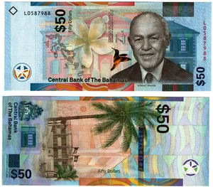 2019 Bahamas 50 dollar Banknote P81 UNC Hybrid - Zdjęcie 1 z 2