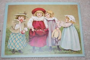 VIKTORIANISCHE HANDELSKARTE 4 MC LAUGHLIN'S XXXX KAFFEE VIER MÄDCHEN SCHÜRZE ÄPFEL 1892 - Bild 1 von 6