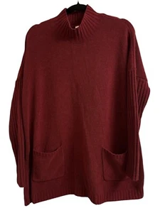 J Jill  Small Oversized Sweater Burgundy Chenille Mock Turtleneck Pockets Woman - Picture 1 of 6