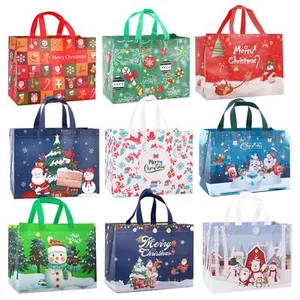 Christmas Gift Bags,9 Pcs Christmas Tote Bags with Handles for Shopping,Groce... - Picture 1 of 6
