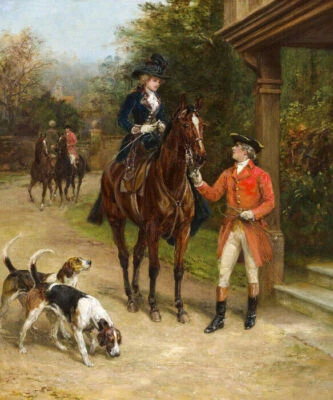 PINTURA DE HEYWOOD HARDY REPRO MAMÁ CAZADORA DAMA SILLA DE MONTAR A CABALLO  Foto 1 de 3