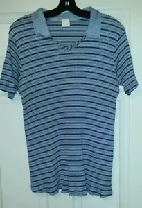 Top donna grande maternità elasticizzato blu e bianco a righe scollo a V con colletto - Foto 1 di 4