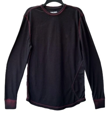 Volcom Black Burgundy Stitching Logo Accents Waffle Knit Thermal Pullover Size L - Image 1 of 4