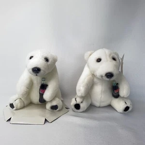 Set of 2_ Authentic Coca-Cola Plush White Polar Bear Coca-Cola Collection 1993 - Picture 1 of 12