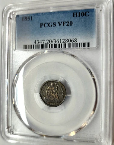 RARE 1851 SEATED LIBERTY HALF DIME 5C PCGS VF-20 Beautiful Early American Coin Cover