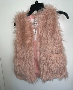 New Zara Kids Girls Fuzzy Faux Fur ? Open Front Pink Vest Outerwear 9/10 - Picture 1 of 12