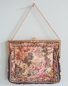 Vintage Tapestry Purse Bag Handbag 1930s Floral Needlework Gilt Framed Ladies - Picture 1 of 12