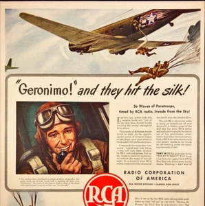1943 RCA Paratroops Using RCA Radios WW II Print Ad Invade from the Sky Geronimo - Picture 1 of 7