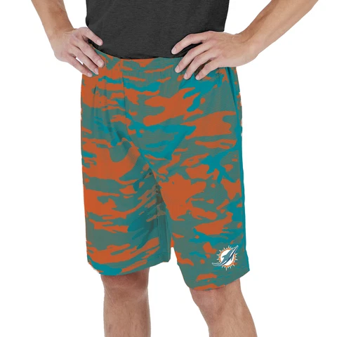 Zubaz Men's NFL Miami Dolphins Lightweight Camo Lines Shorts with Logo Cover