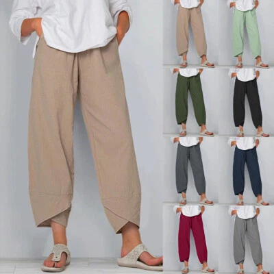 Womens Cotton Linen Pants Casual Loose Trouser（Material Is Thin) - Image 1 of 4