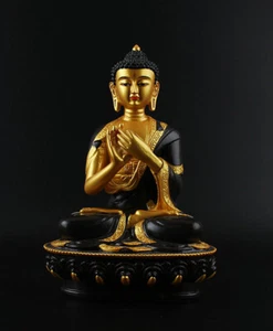 Dharmachakra mudra buda India resina dorada estatua Sakyamuni Tsongkhapa 21 cm - Imagen 1 de 5