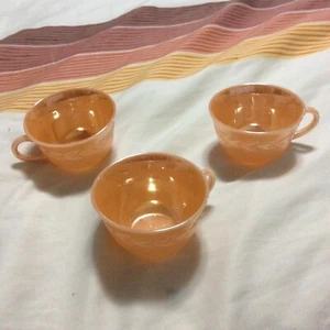 Fire King Coffee Cups ● Lot of 3 ● Peach ● Laurel Leaf pattern ● NR-Mint ● - Picture 1 of 8