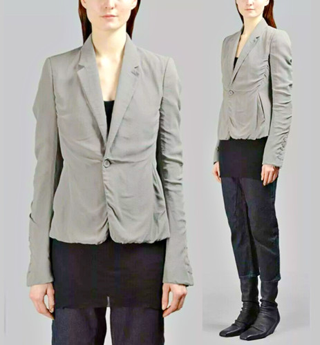 RICK OWENS 41 DINGE BLAZER CORTO SETA GRIGIO PERLA US 10 IT 44 $2190 made in ITALY