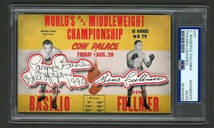 Carmen Basilio & Gene Fullmer Signed Cut Display (PSA) Boxing Photo Card Auto - Picture 1 of 2