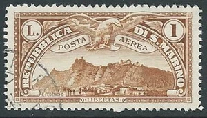 1931 SAN MARINO USATO POSTA AEREA VEDUTA 1 LIRA - M15-4 - Picture 1 of 1