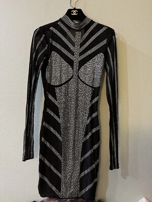 VESTIDO DE FIESTA SYMPHONY BRILLANTE ESTRÁS CLUB SEXY NEGRO MALLA TRANSPARENTE NUEVO CON ETIQUETAS Foto 1 de 4