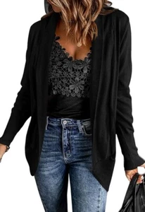 Jayscreate Women's Ribbed Hem Cardigan Sweaters Pockets Long Sleeve - XL - Picture 1 of 6