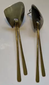 Nice Unique 3” Taxco Mexico Modernist Sterling Silver Mixed Metals Drop Earrings - Picture 1 of 6