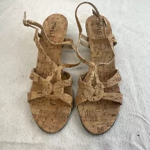 Vaneli Natural Cork Wedge Strappy Casual Sandals Beige 8.5 M Sling Back - Picture 1 of 12