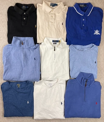 Lote de 9 Camisas Polo Ralph Lauren Masculinas L 1/4 Zíper Suéter Camiseta Polo Crista Dinheiro Antigo - Imagem 1 de 4