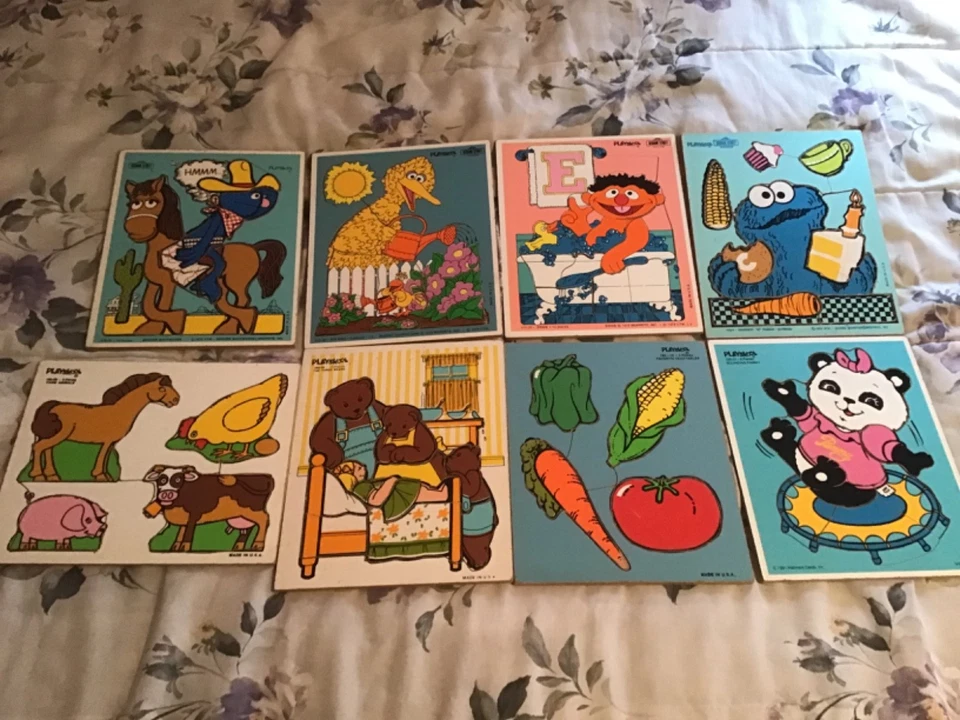 8 Playskool Vintage Wooden Puzzles Sesame Street Shirt Tales More - Image 1 of 1