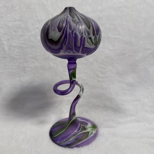 Penco Flame & Glow Purple/White/Green Swirl Handblown Glass Oil Lamp 7.5" - Picture 1 of 7