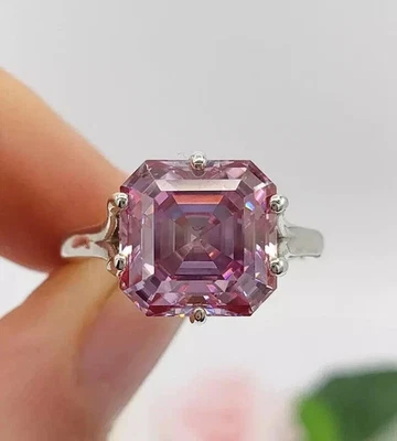 Anillo de compromiso de zafiro rosa real corte Asscher de 3,26 quilates de oro blanco sólido de 14 quilates Foto 1 de 4