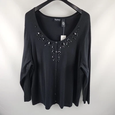 Maggie Barnes Sweater Womens Plus 3X Black Bling Button Up NWT - Image 1 of 4