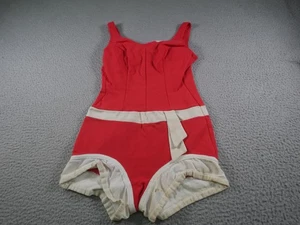 Vintage One Piece Swimsuit Womens Small Red Belted Pin Up Retro Suit 50s 60s - Picture 1 of 12