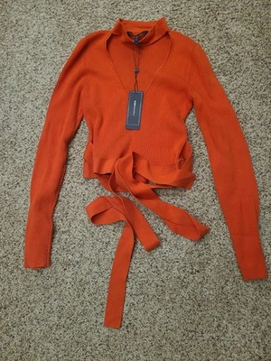 BCBGMAXAZRIA Women's Cropped Tie Sweater Dark Orange Size M NWT - Image 1 of 4