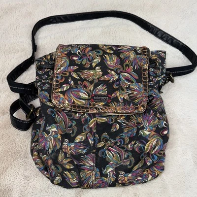 SAKROOTS черный цветочный птицы трансформируемый дух рюкзак сумка холст сумка - Изображение 1 из 4