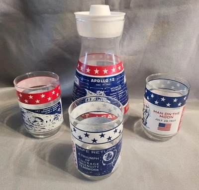 Decantador vintage Apolo 11, 12, 13 con 3 vasos (espacio/astronauta) Foto 1 de 4