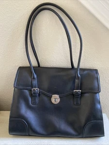 VINTAGE LIZ CLAIBORNE Classic 80’s LARGE Work TOTE BAG PURSE Black - Picture 1 of 14