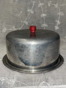 Pomello legno rosso vintage porta torte giocattolo bambino vintage anni 50 metà secolo alluminio - Foto 1 di 11