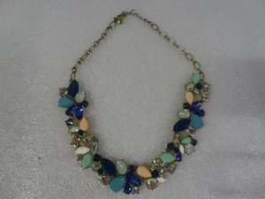 Collana Vintage J Crew Marcata Strass Rosa Blu Verde Perline Statement 18" - Foto 1 di 13