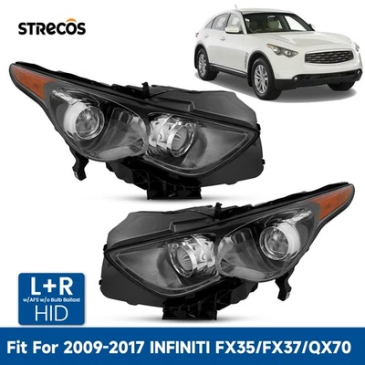 HID Headlight For 2009-2016 INFINITI FX35/FX37 w/AFS Black Driver+Passenger Pair Foto 1 de 4
