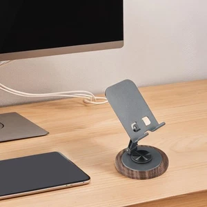 Support téléphone moderne en bois de noyer pour tablettes et smartphones avec - Photo 1 sur 12