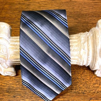 Joseph Feiss International Silk Tie Striped Gray Blue Tan Men's Repp Necktie - Image 1 of 4