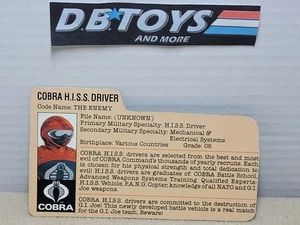 Vintage GI Joe Cobra H.I.S.S. HISS Der Feind Karteikarte Teil ARAH 1983 - SCHÖN  - Bild 1 von 8