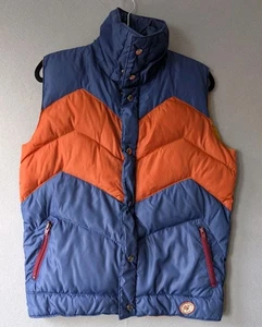 VTG Camel Goose Down Puffer Vest Men Medium Blue Orange Snap Zip Ski 80s READ - Picture 1 of 15